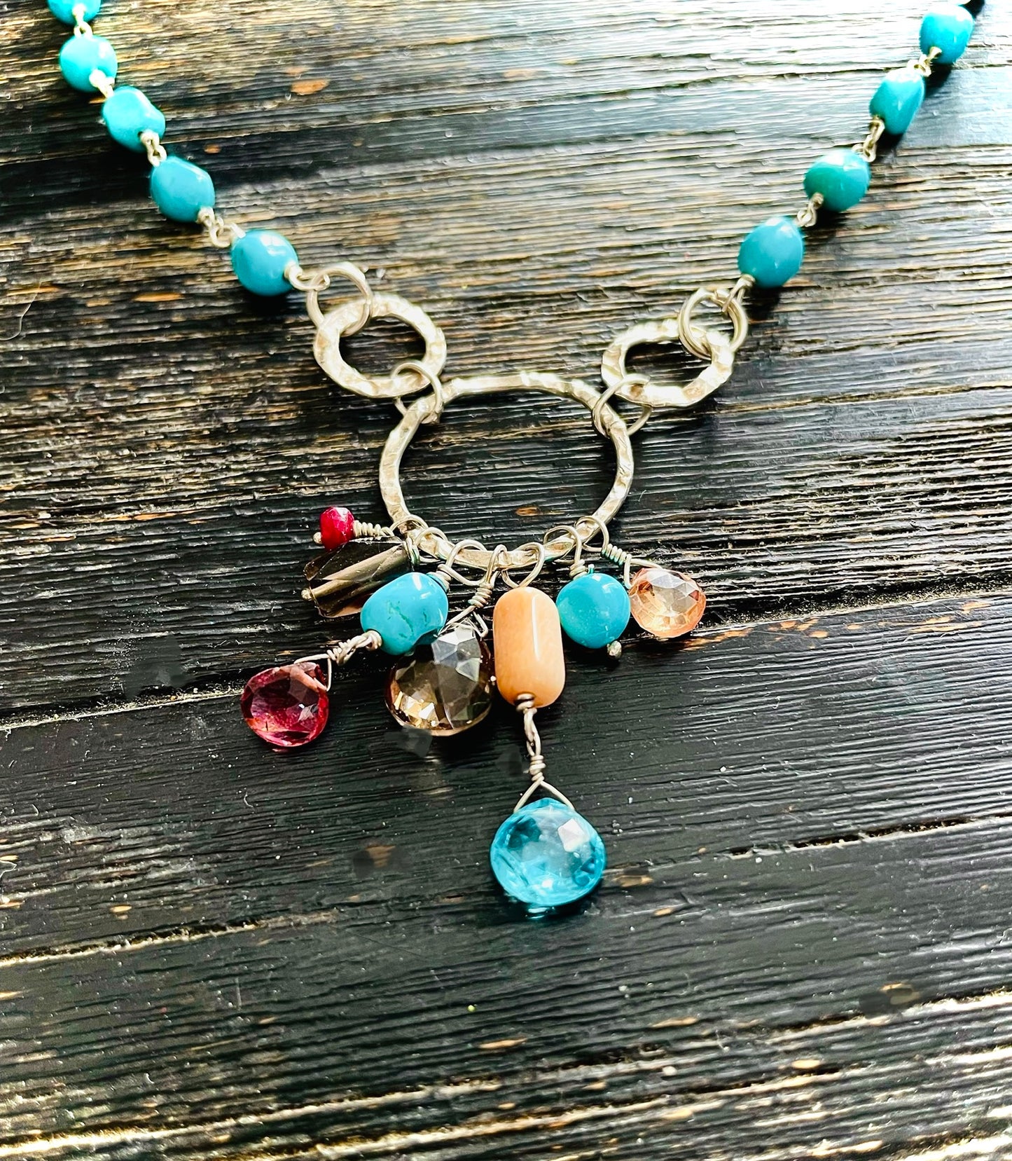 Sleeping Beauty Turquoise & Multi-gem Dangle Necklace