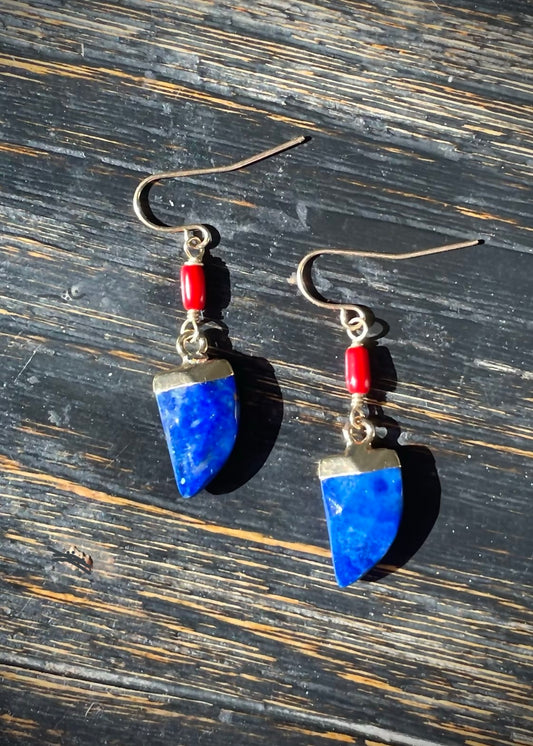 Lapis Lazuli & Adriatic Coral Earrings