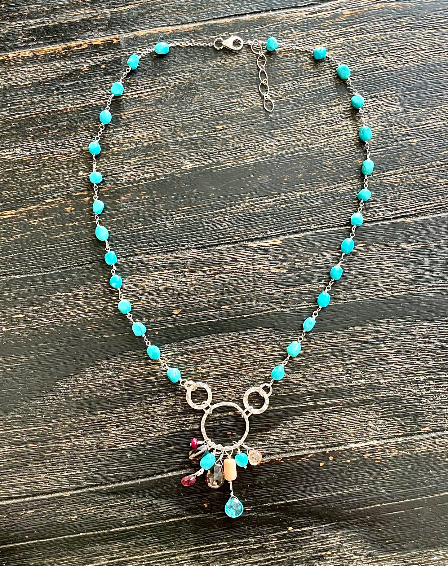 Sleeping Beauty Turquoise & Multi-gem Dangle Necklace