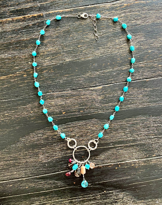 Sleeping Beauty Turquoise & Multi-gem Dangle Necklace